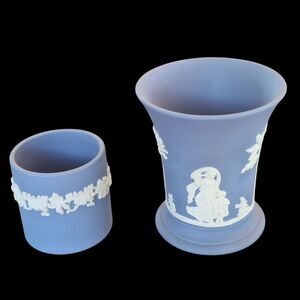 Vintage Wedgewood Two Pieces Posy Vase and Cigarette Holder Blue